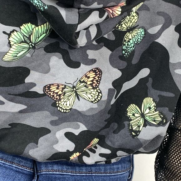 Sommer Ray Hoodie Womens Small Gray Camo & Butterflies Full Zipper Net Sleeves - Picture 9 of 13